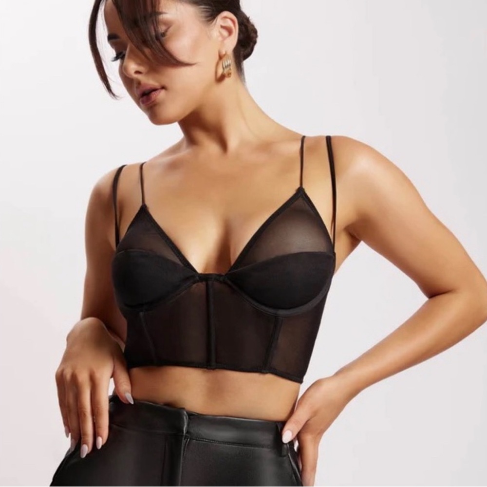 Meshki black mesh crop bustier